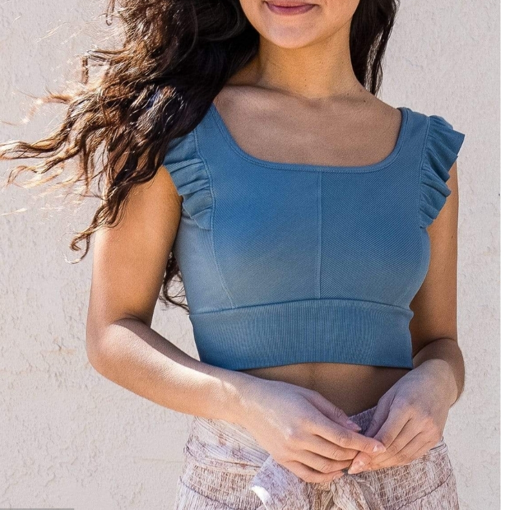 Sozy Juliet Crop Tank - Dusty Denim- size L
